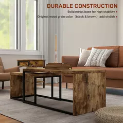 HOMCOM Nesting Coffee Table Set of 2, Industrial Stacking Side End Tables with Metal Frame for Living Room, Bedroom, Rustic Brown - 5
