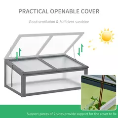 Outsunny Wooden Cold Frame, Small Polycarbonate Greenhouse for Plants with Openable & Tilted Top Cover, Grey, 100 x 65 x 40cm - 4