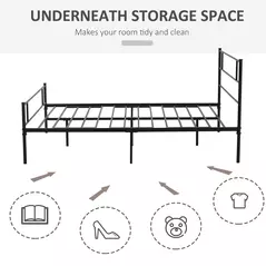 HOMCOM King Metal Bed Frame Solid Bedstead Base with Headboard and Footboard, Metal Slat Support and Underbed Storage Space, Bedroom Furniture, Black - 4