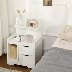 HOMCOM Bedside Table, Small Bedside Cabinet with 2 Drawers and Storage Shelves, Modern Nightstand for Bedroom, White - 2