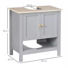 kleankin Under Sink Cabinet, Bathroom Vanity Unit, Pedestal Under Sink Design, Storage Cupboard with Adjustable Shelf, Grey - 3