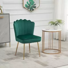 HOMCOM Velvet-Feel Shell Accent Chair - Green - 2