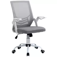 Vinsetto Office Chair with Flip-up Armrest, Mid Back Desk Chair with Mesh Back, Lumbar Support, Adjustable Height, Swivel Wheels for Home, Grey - 1