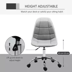 Vinsetto Ergonomic Office Chair with Adjustable Height and Wheels Velvet Executive Chair Armless for Home Study Bedroom Grey - 5