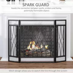 HOMCOM 126cm 3-Panel Metal Folding Fireplace Screen Heat Flame Protective Guard Child Pet Home Spark Barrier Surround w/ Mesh Pattern - 4