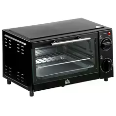 HOMCOM Mini Oven, 9L Countertop Electric Grill, Toaster Oven with Adjustable Temperature, Timer, Dishwasher Safe Baking Tray and Wire Rack, 750W, Black - 2