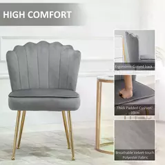 HOMCOM Velvet-Feel Shell Accent Chair - Grey - 4