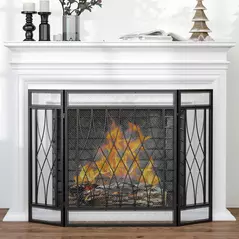 HOMCOM 126cm 3-Panel Metal Folding Fireplace Screen Heat Flame Protective Guard Child Pet Home Spark Barrier Surround w/ Mesh Pattern - 2
