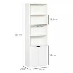 HOMCOM 6-Tier Tall Bookcase, Bookshelf with 4 Open Shelves and Double Door Storage Cabinet, Freestanding Display Rack for Living Room, Bedroom, Home Office, Study, 59 x 29 x 180cm, White - 3