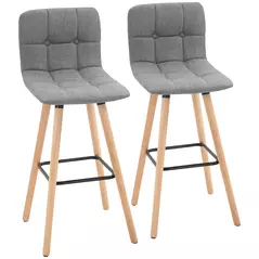 HOMCOM Breakfast Bar Stool Set of 2 Armless Button-Tufted Counter Height Bar Chairs with Wood Legs & Footrest, Grey - 1