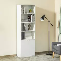 HOMCOM 6-Tier Tall Bookcase, Bookshelf with 4 Open Shelves and Double Door Storage Cabinet, Freestanding Display Rack for Living Room, Bedroom, Home Office, Study, 59 x 29 x 180cm, White - 1