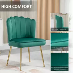 HOMCOM Velvet-Feel Shell Accent Chair - Green - 6