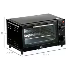 HOMCOM Mini Oven, 9L Countertop Electric Grill, Toaster Oven with Adjustable Temperature, Timer, Dishwasher Safe Baking Tray and Wire Rack, 750W, Black - 3