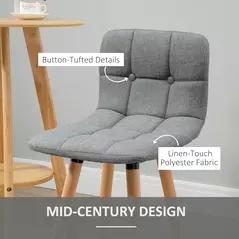 HOMCOM Breakfast Bar Stool Set of 2 Armless Button-Tufted Counter Height Bar Chairs with Wood Legs & Footrest, Grey - 5