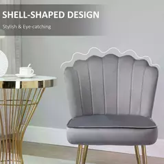 HOMCOM Velvet-Feel Shell Accent Chair - Grey - 5