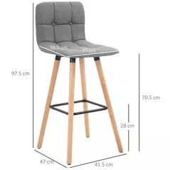 HOMCOM Breakfast Bar Stool Set of 2 Armless Button-Tufted Counter Height Bar Chairs with Wood Legs & Footrest, Grey - 3