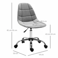 Vinsetto Ergonomic Office Chair with Adjustable Height and Wheels Velvet Executive Chair Armless for Home Study Bedroom Grey - 3