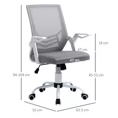 Vinsetto Office Chair with Flip-up Armrest, Mid Back Desk Chair with Mesh Back, Lumbar Support, Adjustable Height, Swivel Wheels for Home, Grey - 3