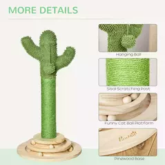 PawHut Cat Tree Cactus Sisal Scratching Post for Indoor Cats Play Tower Kitten Furniture with Hanging Ball Interactive Fun Roller Exerciser 32 x 32 x 60cm - 5