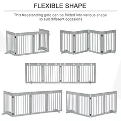 PawHut Freestanding Pet Gate 4 Panel Folding Wooden Dog Barrier w/ Support Feet - 5