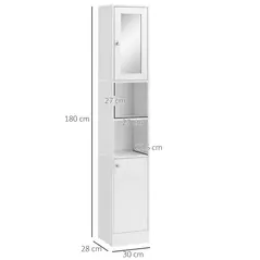 kleankin Tall Bathroom Storage Cabinet with Mirror, Freestanding Floor Cabinet Tallboy Unit with Adjustable Shelves, White - 3