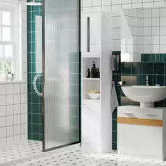 kleankin Tall Bathroom Storage Cabinet with Mirror, Freestanding Floor Cabinet Tallboy Unit with Adjustable Shelves, White - 5