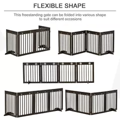 PawHut Freestanding Pet Gate 4 Panel Wooden Dog Barrier Folding Safety Fence with Support Feet up to 204cm Long 61cm Tall for Doorway Stairs Brown - 5