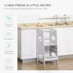 HOMCOM Kids Step Stool Toddler Kitchen Stool Tower with Adjustable Standing Platform, Grey - 6