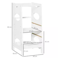 HOMCOM Toddler Step Stool Kids Adjustable Standing Tower with Safety Rail for Kitchen Counter White - 3