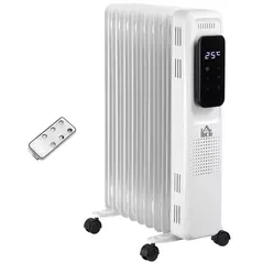 HOMCOM 2000W Oil Filled Radiator, 9 Fin Portable Electric Heater with LED Display, 24H Timer, 3 Heat Settings, Adjustable Thermostat, Safety Cut off, Remote Control, White - 1