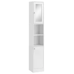kleankin Tall Bathroom Storage Cabinet with Mirror, Freestanding Floor Cabinet Tallboy Unit with Adjustable Shelves, White - 1