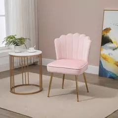 HOMCOM Velvet-Feel Shell Accent Chair - Pink - 2