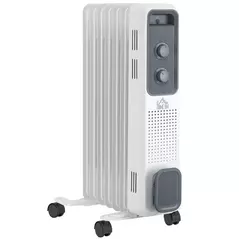 HOMCOM 1500W Oil Filled Radiator, Portable Electric Heater with 3 Heat Settings, Safety Cut-Off and Wheels, White - 1