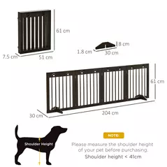 PawHut Freestanding Pet Gate 4 Panel Wooden Dog Barrier Folding Safety Fence with Support Feet up to 204cm Long 61cm Tall for Doorway Stairs Brown - 3