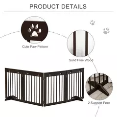 PawHut Freestanding Pet Gate 4 Panel Wooden Dog Barrier Folding Safety Fence with Support Feet up to 204cm Long 61cm Tall for Doorway Stairs Brown - 6