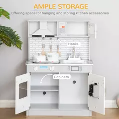 HOMCOM Kids Wooden Toy Kitchen Pretend Play Cooking Playset w/ Sound & Light Effect, Battery Operated Cooktop, Ice Machine, Marble Pattern Countertop, for 3-6 Years Old - 6