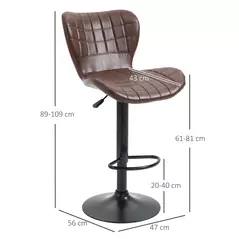 HOMCOM Bar Stools Set of 2 Adjustable Height Swivel Bar Chairs in PU Leather with Backrest & Footrest, Brown - 3