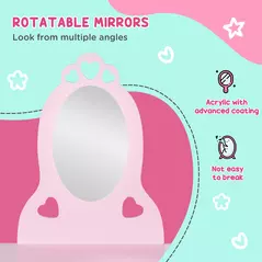 HOMCOM Kids Vanity Table & Stool Girls Dressing Set Make Up Desk Chair Dresser Play Set with Mirror Pink - 4