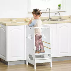 HOMCOM Toddler Step Stool Kids Adjustable Standing Tower with Safety Rail for Kitchen Counter White - 2