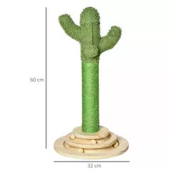 PawHut Cat Tree Cactus Sisal Scratching Post for Indoor Cats Play Tower Kitten Furniture with Hanging Ball Interactive Fun Roller Exerciser 32 x 32 x 60cm - 3