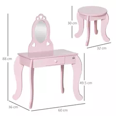 HOMCOM Kids Vanity Table & Stool Girls Dressing Set Make Up Desk Chair Dresser Play Set with Mirror Pink - 3
