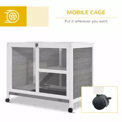 PawHut Wooden Rabbit Hutch Indoor with Wheels, Openable Roof, 91.5 x 53.3 x 73 cm, Grey - 6
