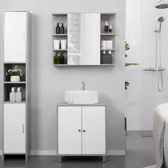 kleankin Under Sink Cabinet, Bathroom Vanity Unit, Storage Cupboard with Adjustable Shelves, White and Grey - 2