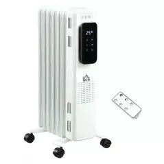 HOMCOM 1500W Oil Filled Radiator, 7 Fin Portable Electric Heater with LED Display, 24H Timer, 3 Heat Settings, Adjustable Thermostat, Safety Cut off, Remote Control, White - 1