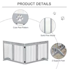 PawHut Freestanding Pet Gate 4 Panel Folding Wooden Dog Barrier w/ Support Feet - 6
