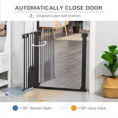 PawHut Dog Gate with Cat Flap Pet Safety Gate Barrier, Stair Pressure Fit, Auto Close, Double Locking, for Doorways, Hallways, 75-82 cm Black - 5