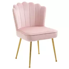 HOMCOM Velvet-Feel Shell Accent Chair - Pink - 1