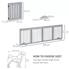 PawHut Freestanding Pet Gate 4 Panel Folding Wooden Dog Barrier w/ Support Feet - 3