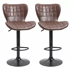 HOMCOM Bar Stools Set of 2 Adjustable Height Swivel Bar Chairs in PU Leather with Backrest & Footrest, Brown - 1