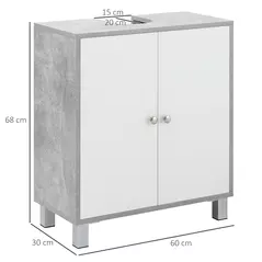 kleankin Under Sink Cabinet, Bathroom Vanity Unit, Storage Cupboard with Adjustable Shelves, White and Grey - 3